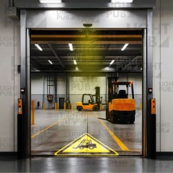 Illuminated forklift warning sign automatic door